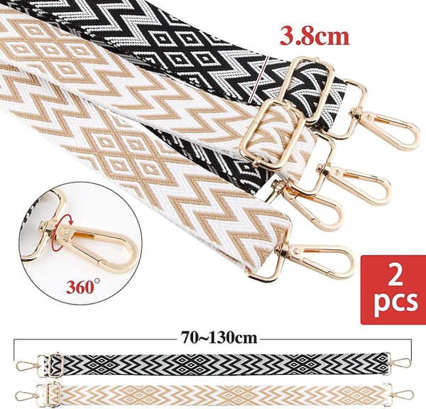 2 st justerbara axelremmar för väskor 3,8 cm väskrem axelrem bred handväskrem med randigt mönster boho 70-130 cm med karbinhake