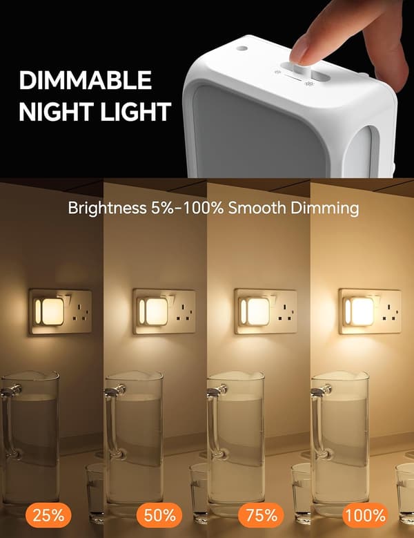 Wall lamp with night light, with dusk sensor, adjustable brightness, 1W LED night light for children, bedroom, hallway, stairs, 2-pack