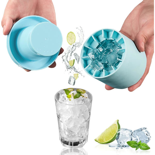 Ice Cube Box, Silicone Ice Cube Mold, Silicone Ice Cube Box with Lid, Reusable Ice Container Ice Cube Maker, 60 Ice Cubes (Blue, 8.5x9x8cm)