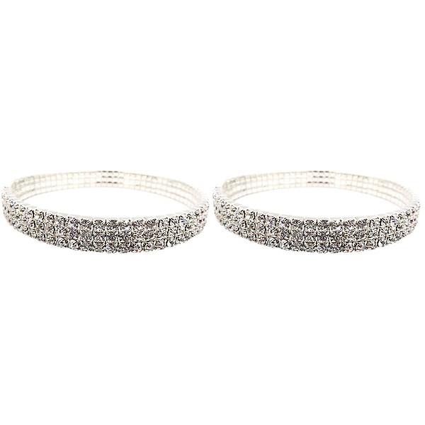 3 st Sexiga fotlänkar Glänsande Kristall Strass Stretch Tennis Vristarmband Dekorativt tre nivåer Elast 2pcs