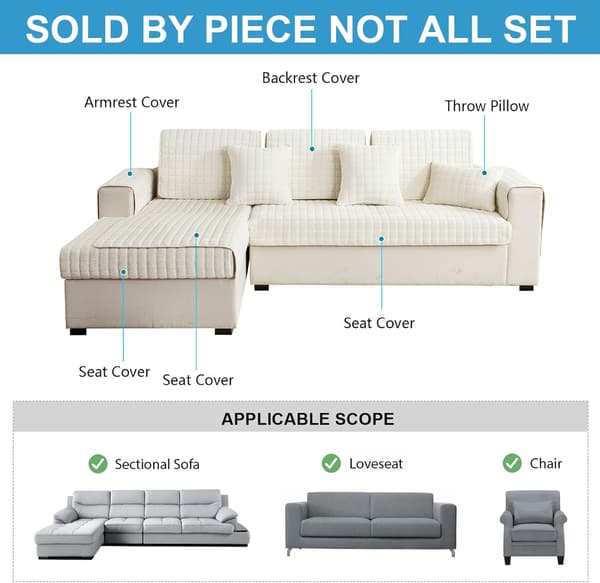 Vaskede flonel sofaovertræk, nye sofapudeovertræk, L-formede sofaovertræk (Beige hvid, 70x70cm) Beige Beige