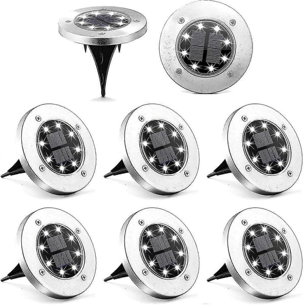 8 stk Solar Bakkelamper, LED Solar Disk Lampe Utendørs Vanntett Hage Landskapsbelysning 8 LED Grønn