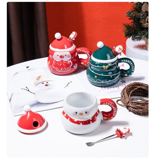 Tecknad Julmugg Present Keramisk Mugg Julkopp Set Julklappsmugg - Jultomte