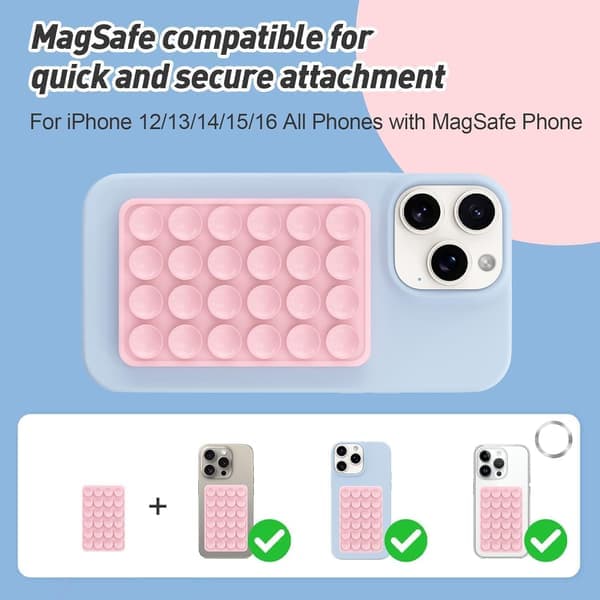 Magnetic Suction Cup Holder for MagSafe Cases, Silicone Sticky Phone Grip for iPhone_xx Pink