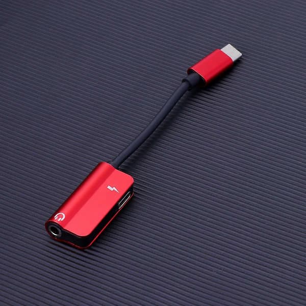 2-i-1 USB Type C til 3,5 mm Hovedtelefonadapter Oplader USB-C Lydkabel 3,5 Jack Hovedtelefonadapter til Telefon Rød Red