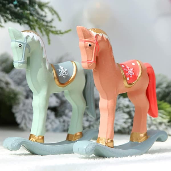 Ubiuo Rustikk Gyngehest Julebordspynt Trehåndlaget Dekorasjon (blå Medium)