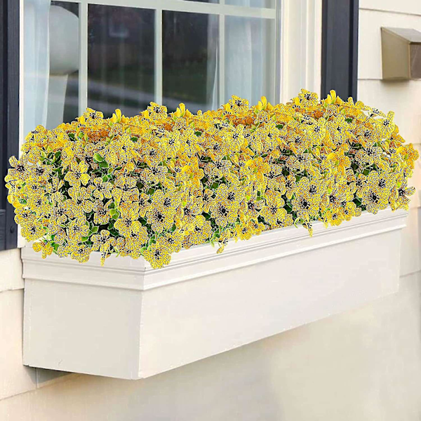 6 Buketter Konstgjorda Blommor UV-Resistenta Falska Växter Utomhus Faux Plastblommor Trädgårdsfönster Bo