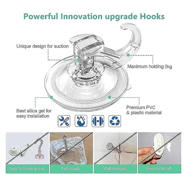 Large Transparent Reusable Heavy Duty Vacuum Suction Cup Hook