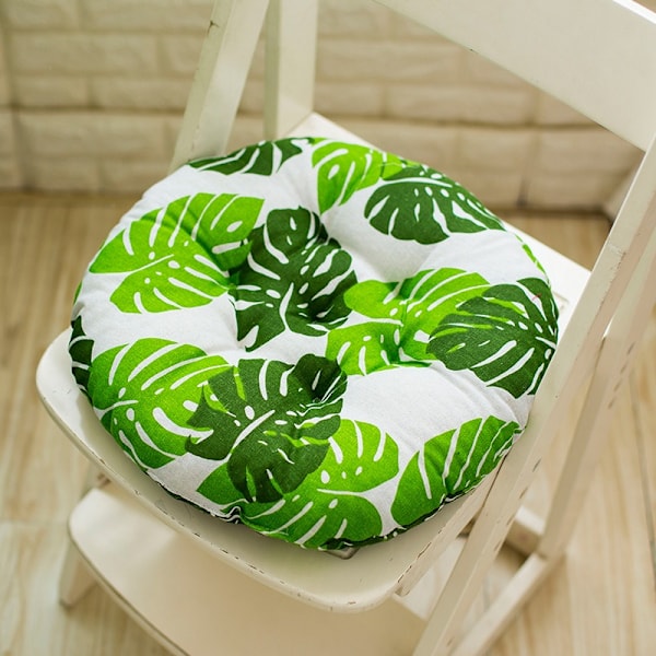Runda Stolsdynor i Grönt Blad Mönster, Sittdyna för Hem, Kontor, Trädgård, Dekorativ Dynor för Terrass, Tatami, Inomhus & Utomhus, 40 cm