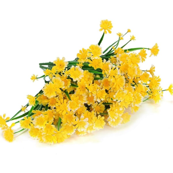 5 Bunter Kunstige Margeritter Utendørs Kunstige Blomster UV-Bestandige Busker, Kunstig Plastgrønt for Innendørs Utendørs Hengende (Gul)