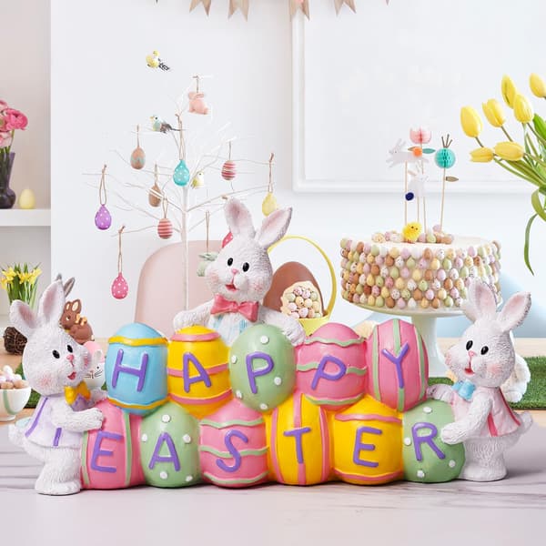 Easter Bunnies Holding Eggs, Resin Easter Bunny Figurines, Desktop Decorations, Suitable for Spring Decoration Easter Home Office
