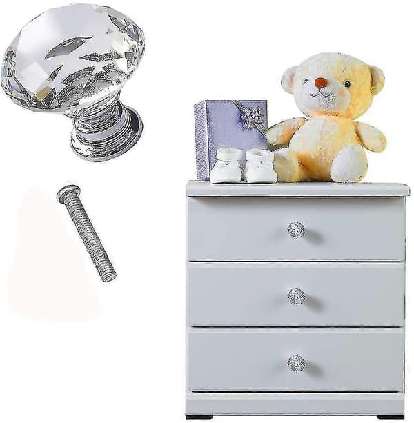12 pcs 30mm Crystal Glass Cabinet Dresser Knob Diamond Drawer Handle Pull Handle -FA-
