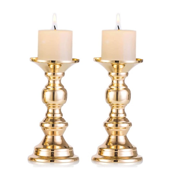 2 delar guldpelare ljushållare, mest idealiska för ljus, presenter för bröllop, fester, hem, spa, Reiki, ljus (2-pack)
