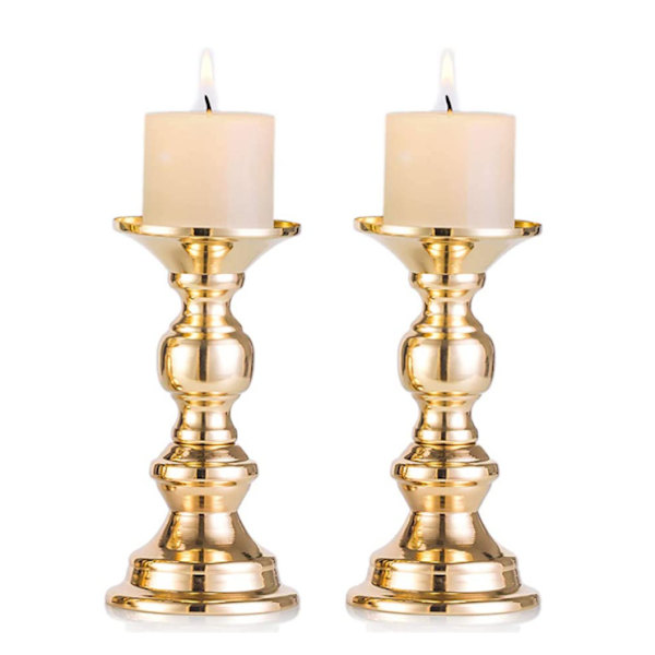 2 stk. Gull Søyle Lysestaker, Ideelle for Lys, Gaver til Bryllup, Fester, Hjem, Spa, Reiki, Lys (2-pakning)