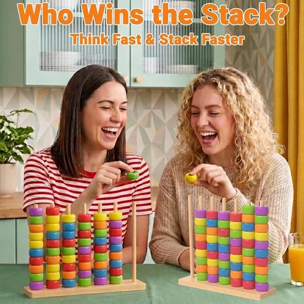 Color Challenge Game Ring Stacking Puzzle with Cards 2 Player Family Party [Ho]