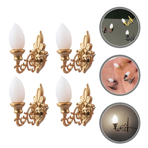 4 stk Simulerte Vegglamper Mini Lysende Vegglampe Sandbord DIY Materialer Gull 1,7X2CM Golden 1.7X2CM