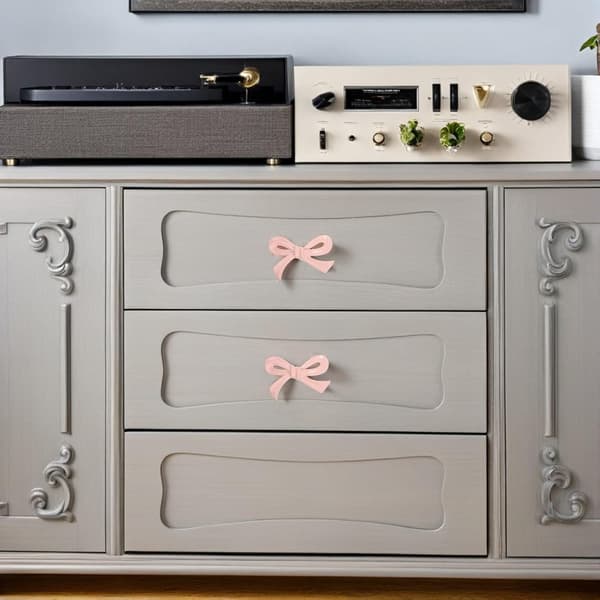 Bow Knobs 2 pcs Light Pink Metal Handles for Wardrobes, Shoe Cabinets and Bookcases Decorative Handles