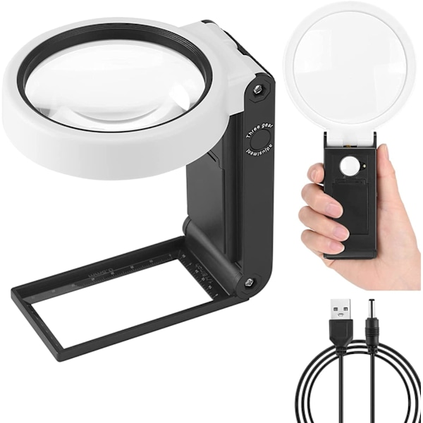 10X 30X Förstoringsglas med Ljus och Stativ, Bärbar Stående LED-belyst Lupp, Vikbar Läslupp med för Seniorer Läsning, Mynt, Ti