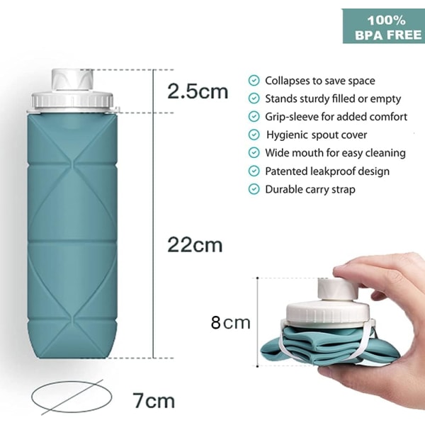 Kokoontaitettavat vesipullot kupit vuotamaton venttiili uudelleen käytettävä BPA-vapaa silikoni taitettava matkavesipullokuppi kuntosalille retkeilyyn Patikointi Travel Spo