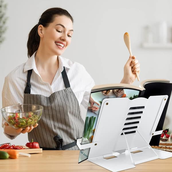 Bokställ för studier, justerbart läsställ för böcker, skrivbord, studier, kök. Vit White
