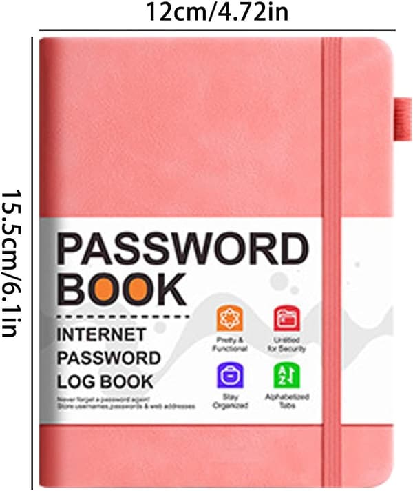 Password Address Book - Secure Website Password Book with Alphabetical Tabs | Account Details, Website Login Notebook Pink