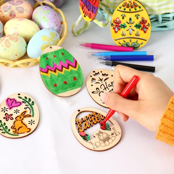 Easter Party Craft Ornaments, Creative Home Decor, DIY Handmade Wooden Rabbit Egg Pendant
