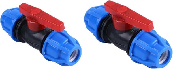 2 stk. PE kuleventil PE-kobling skrukobling vannrør 20 mm tilkobling [DB]
