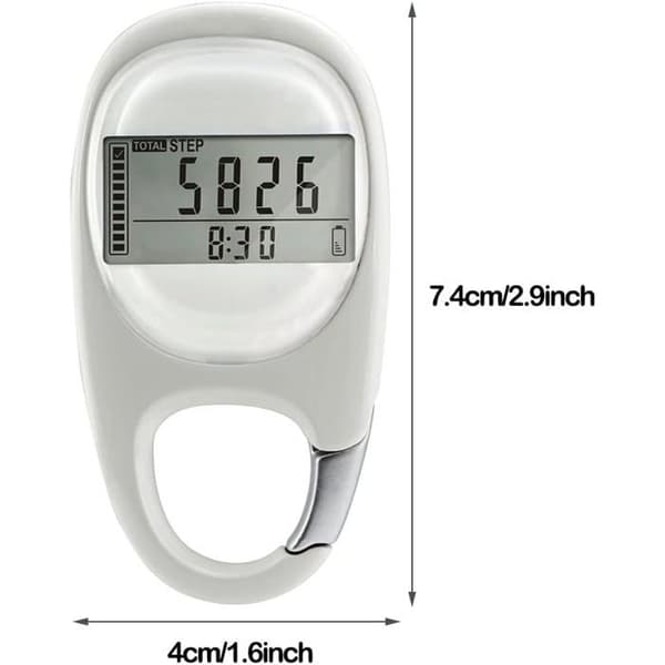 Digital stegräknare för promenader 3D-pedometer med klämma - Vit