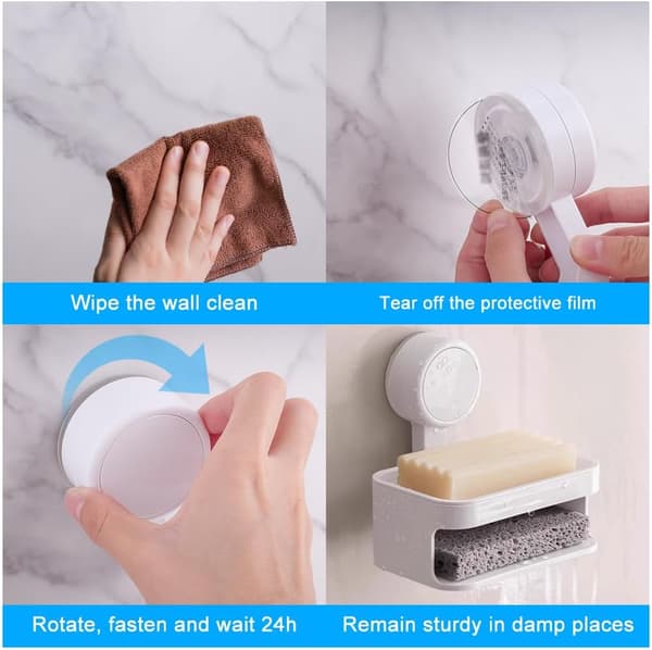 (White) Suction Cup Soap Dish, Suction Cup Soap Box, Hole-Free Soap Holder with Sponge for Kitchen, Bathroom