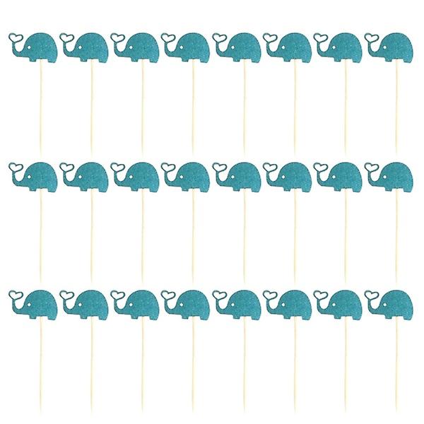 24st Elefantkaka Topper Små Elefant Cupcake Picks För Baby Shower Födelsedag Tema Fest Dekorationer Tillbehör (blå) Blå Blue