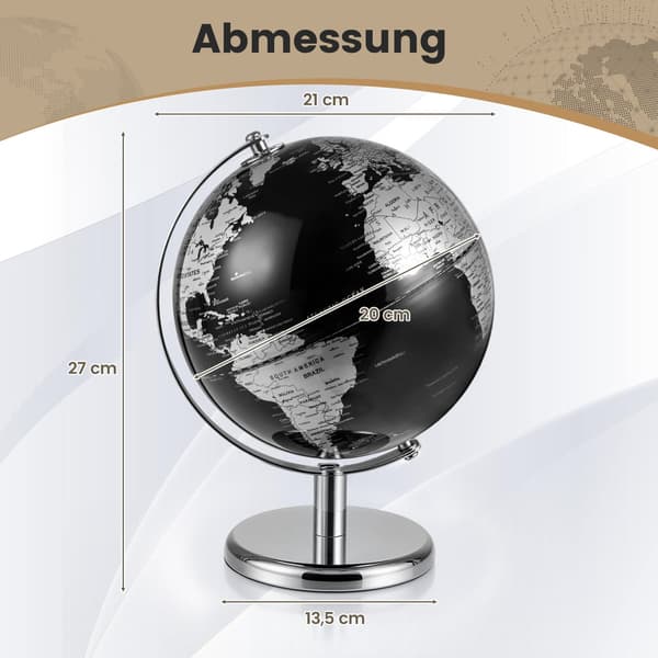 20 cm Black Globe with Metal Stand - Educational and Decorative (bt) 900 900