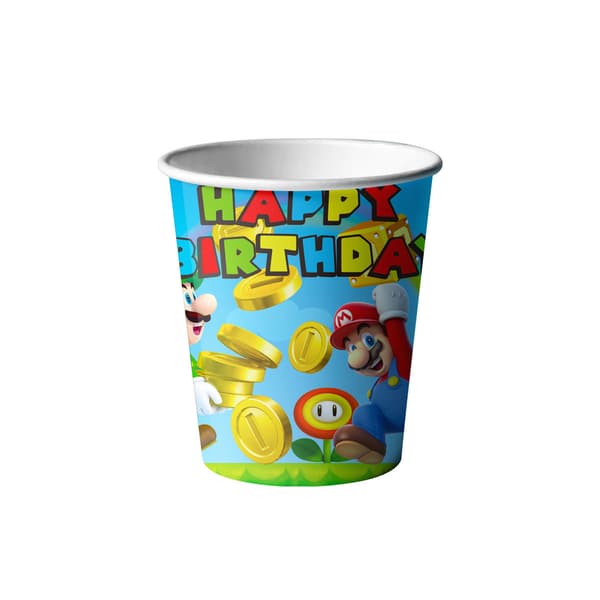Mario-themed party decorations, plates, napkins, tablecloths, table setting set