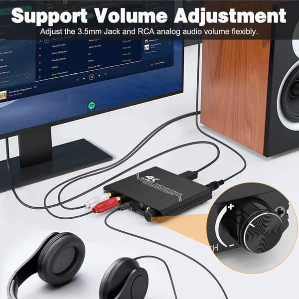 HDMI 2.0 Audio Extractor – 4K HDMI til 3.5mm Optisk SPDIF Lydsplitter med Stereo RCA L/R AUX-innganger og Lydkonverterer