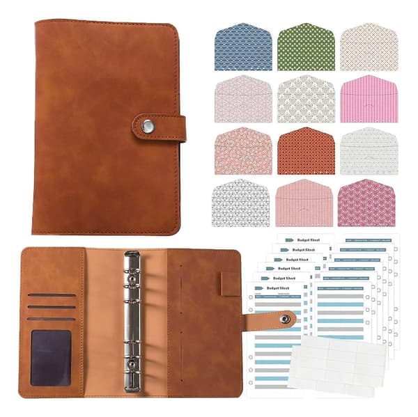 A6 6-rings budgetbindomslag Organizer A6 Binder Udgiftsbudgetark til pengebesparende kontantkuvertsystem Brun