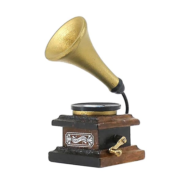 Mini Retro Phonograph Simulation Miniature Gramophone Model Toy For Mini HouseGolden4.5X2.4CM