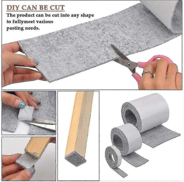Pack of 3 Felt Tape Self-Adhesive Felt Pads, 2 cm / 5 cm / 10 cm Self-Adhesive Felt