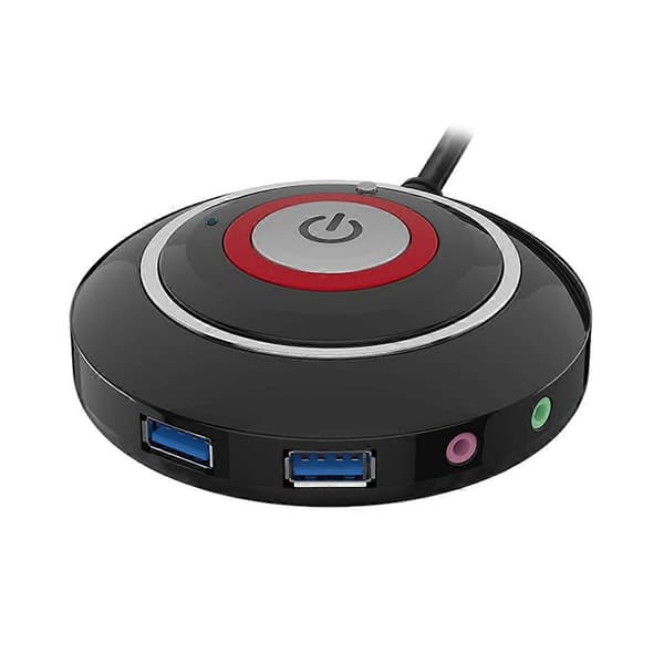 Desktop PC-strømafbryder med dobbelt USB-porte og lyd-PC