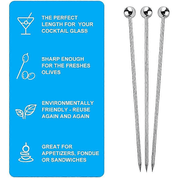 12 stk Cocktailpinde, Martini-pinde i rustfrit stål, Cocktailtandstikkere