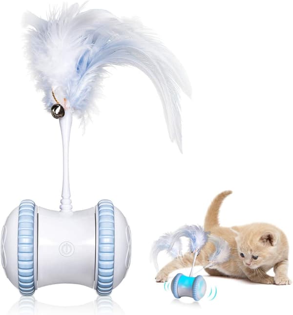 Automatic Cat Toy with Feathers - Smart Interactive Electronic Pet Toy - Auto/Manual Motorized Toy
