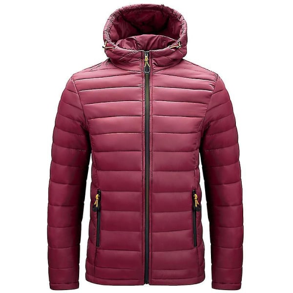 Men's Puffer Jacket Packable Puffer Jacket Water Resistant Hooded Insulated Lightweight Outdoor Down JacketLWine red