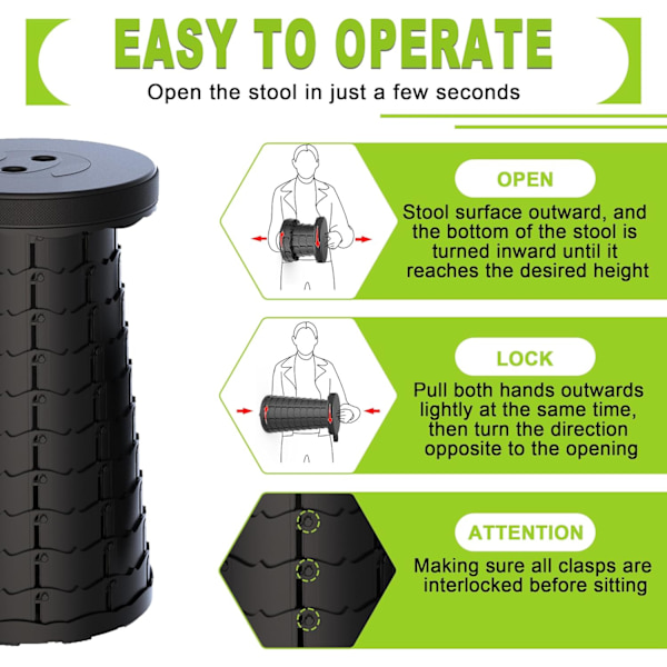 Upgraded Folding Stool, Lightweight Yet More Robust with 180kg Load Capacity, Portable Folding Stool (Black)