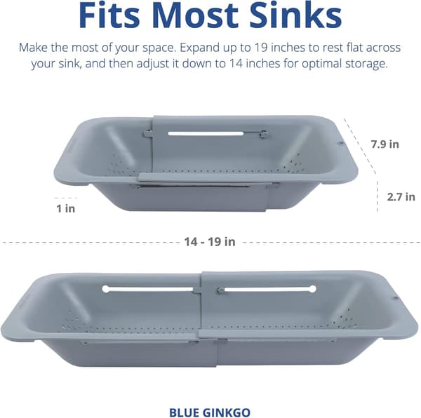 Foldable Sink Strainer - Wash Vegetables and Fruits, Strain Cooked Pasta, and Dry Dishes - Extendable - Grey