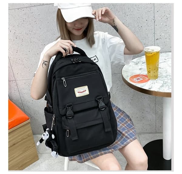 Large Capacity School Bag Women Shoulder Bag High School Students Backpack - Black