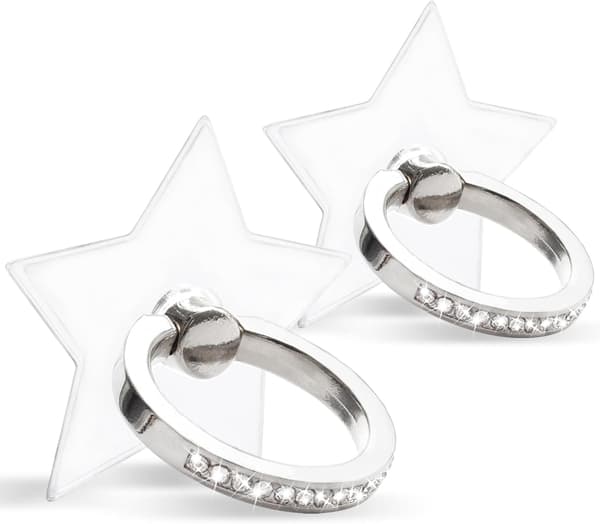 2-pack Transparent Diamond Setting Cell Phone Ring Holder Stand, 360 Degree Rotation and 180 Degree Adjustable Finger Ring Support with Polished Elec