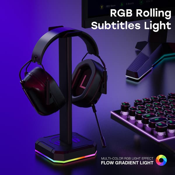 RGB Hovedtelefonholder med USB-ladeport Skrivebords PC Tilbehør