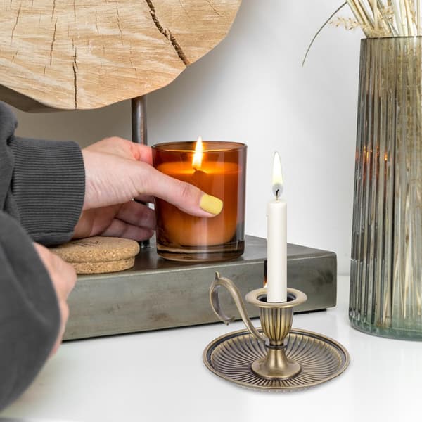 Candlestick with Finger Ring, Vintage Retro Style Metal Candlestick, Chamber Candlestick