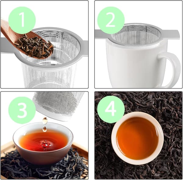 Sæt med 2 te-infusere med låg, tefilter i 304 rustfrit stål, genanvendeligt ekstra fint netfilter til kopper, tekander, kaffe