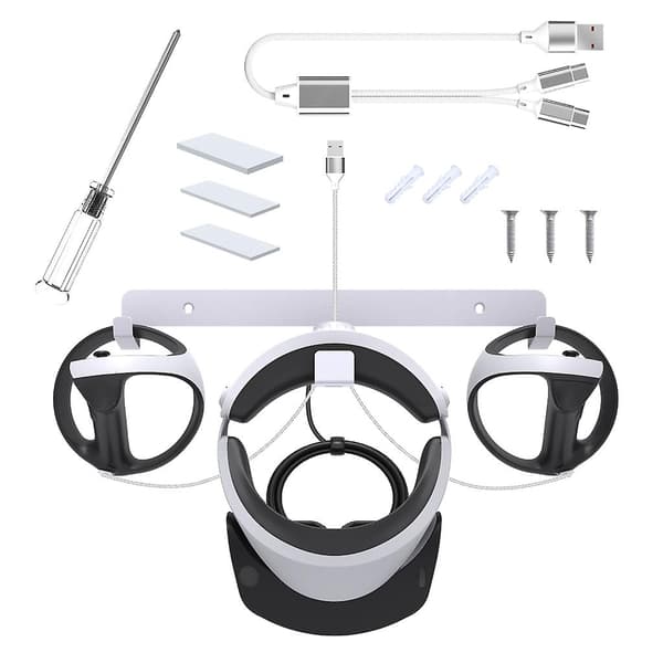 VR vægbeslag til PS VR2 headset opbevaringsstativ med ladekabel og skruer