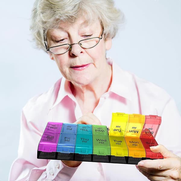 Extra Large Pill Organizer 2 Times A Day, Weekly XL AM PM Pill Case, 7 Day Pill Box Twice A Day (Rainbow)