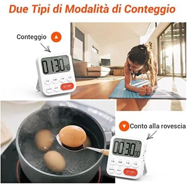 Køkkentimer - 2 stk., Timer med digital urfunktion, Hurtig indstilling